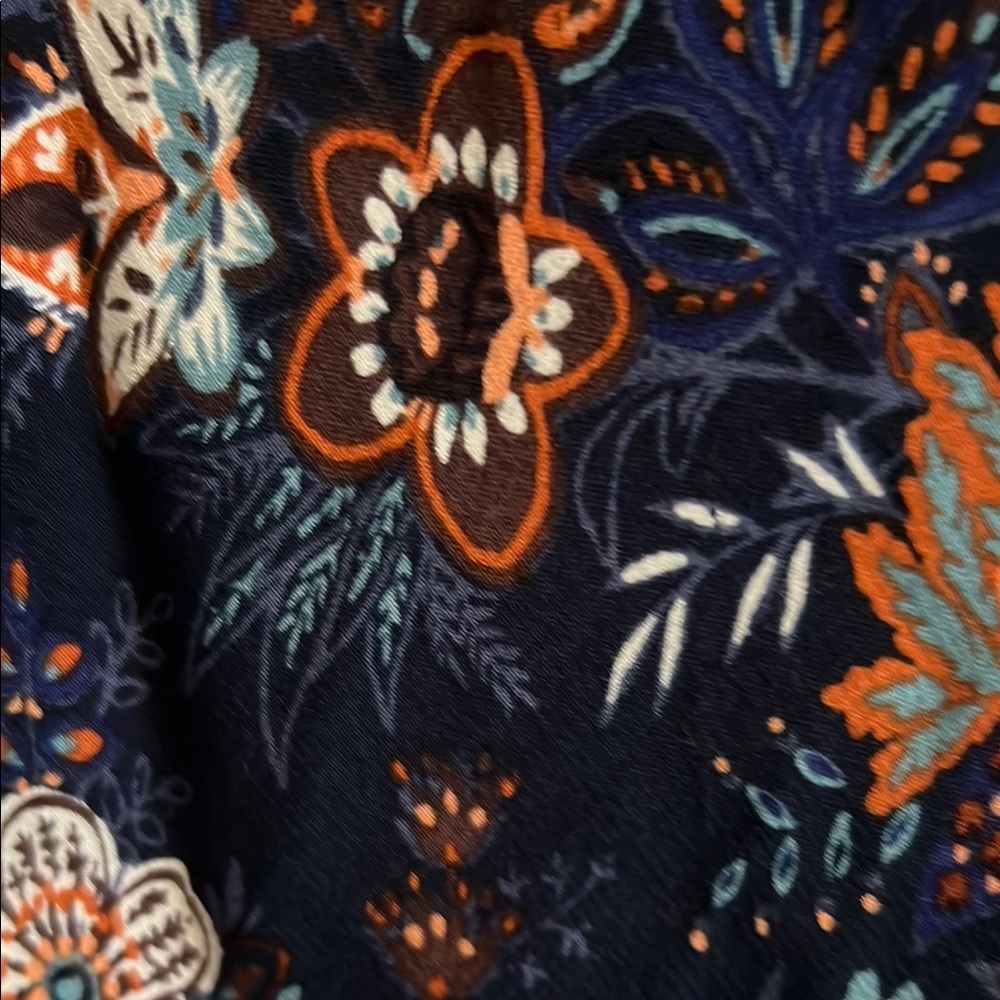LOFT Floral Midi Dress - Navy and Orange - Picture 4 of 7